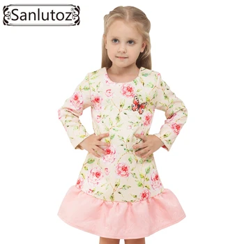 Sanlutoz Kvetina Princezná Dievča Šaty Zimné 2016 Deti, Oblečenie Pre Deti, Oblečenie Dlhý Rukáv Fashion Butterfly Svadobné Party