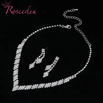 Obmedzené Reálne Rastlín jednoduchý dizajn svadobné šperky nastaviť nevesta crystal V-Náhrdelník Visieť Náušnice Nastaviť RE879