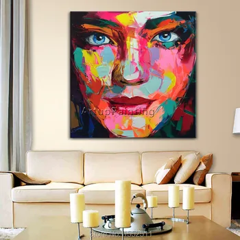 Portrét Tváre olejomaľba Paletu Nôž Impasto obrázok plátno Ručne maľované Françoise Nielly Wall Art Obrázky, obývacia izba 2