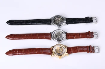 Luxusné módne značky Mužov kostra ročníka hodiny mechanická ruka-vietor sledovať kožený Remienok Hodiniek Steampunk Starožitné Náramkové hodinky