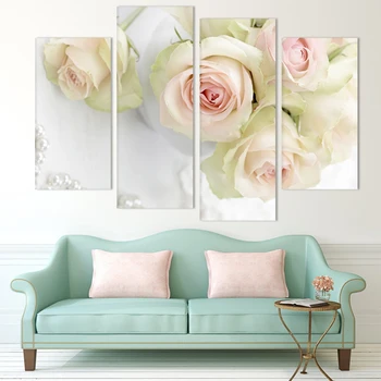 2017 art design 4 panel biele ruže Kvet Veľké HD Obraz Moderného Domova Stenu Decor Plátno Tlačiť Maľovanie Domu Zdobia quadros