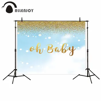 Allenjoy foto pozadie baby sprcha pozadie Oh, baby, pastelovo modrá s lesk lesklé zlaté bodky photophone studio photography
