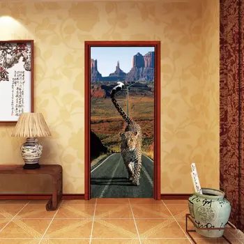 2 Ks /set leopard dvere nálepky beží na ceste, Stena Nálepky nástenná maľba Spálňa Plagát Vodotesné Dvere Nálepky Domova