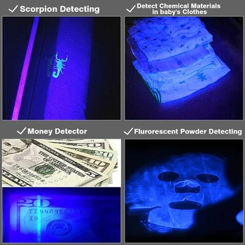 HORÚCE Profesionálne Fluorescenčné agent detekcia UV led, 395nm baterky baterky lampy fialové fialové svetlo AA alebo 14500 batérie Z90