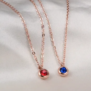 Rose gold color round blue/red crystal prívesok náhrdelník ženy módne šperky colar feminino, z nehrdzavejúcej ocele náhrdelník bijoux