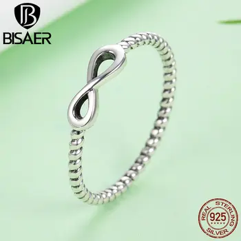 BISAER Rýdzeho Striebra 925 Infinity láska, Láska Navždy Jednoduché Prst Krúžky Žien Zapojenie Šperky Femme bague HSR094