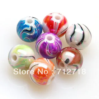 Voľné korálky plastové 10 mm kolo akrylové korálky náhodne zmiešané farby maľované perles,predáva sa z 910 Ks