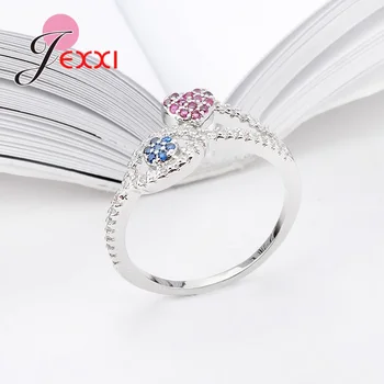 JEXXI Hot Krúžky Módne 925 Sterling Silver Ring Pre Ženy Pásma Šperky Červená Modrá CZ Drahokamu Zapojenie Návrh Anillos