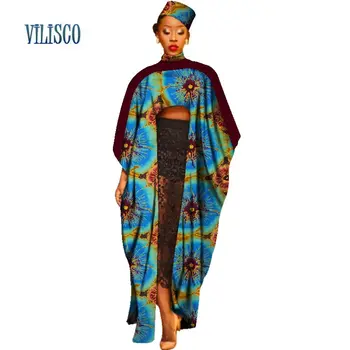 Móda Afriky Jedinečný Topy pre Ženy Bazin Riche Tradičné Africké Oblečenie Tlač Batwing Rukáv, Dlhé Topy s Klobúk WY2731