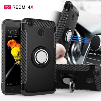 Prst prsteň zátvorkách nárazníka prípade pre Xiao redmi 4x puzdro Adsorpcie stojan case pre Redmi 4x nárazníka telefón taška shell