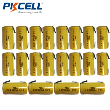 20pcs PKCELL Sub C SC 1.2 V Skutočnej 2200mAH Ni-Cd Nabíjacie NiCd Batérie, Batérie 5C S Kartami