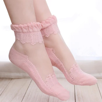 čipky ponožky Horúce Nové Módne Ultratenké Transparentné Krásne Crystal Elastické Krátke Ženy Ponožky Calcetines Ružové Ponožky pre ženy