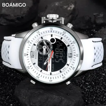 BOAMIGO značky mužov športové hodinky dual time digitálne hodinky gumy analóg quartz hodinky biele náramkové hodinky chronograf reloj hombre