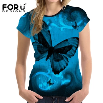 FORUDESIGNS Krátky Rukáv T Shirt Ženy 3D Butterfly Vzor Tričko Priedušné Letné t-shirt Žena Sexy Topy Tee Plus Veľkosť S-XXL