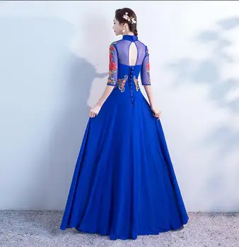 2018 Luxusné Royal Blue Odkalovacích Večerné Šaty Nevesta Svadobné Cheongsam Čínsky Orientálne Šaty Doprava Zadarmo