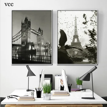VCC London Bridge Parížskej Eiffelovej Veže Umenia, Tlače Obrázku Moderné Plátno, Maľovanie obrazov na Stenu Pre Obývacia Izba Cuadros Domova