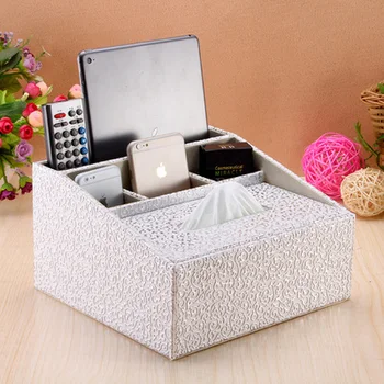 Kožený multifunkčný ploche mobilný telefón na diaľkové ovládanie úložný box konferenčný stolík obrúsok tkaniva box čerpanie papierové krabice móda