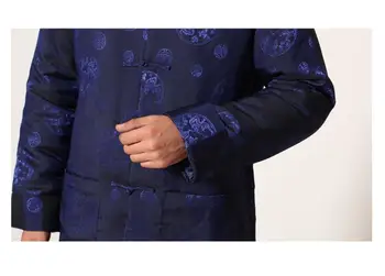 Zľava Námornícka Modrá Zimné Hrubé Muž Polyester Kabát Čínska Bavlna-čalúnená Bunda Tradičné Tang Oblek S M L XL XXL XXXL
