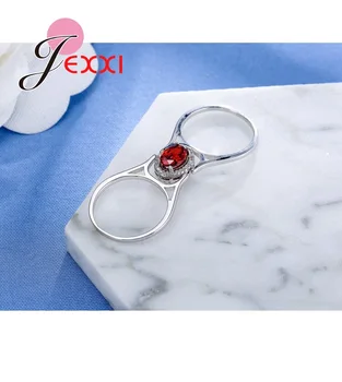 JEXXI Princezná Rez Crystal Ženy Prsteň Módne Svadobné Svadobné Šperky Pečiatkou 925 Silver Zapojenie Prst Krúžky pre Príslušenstvo