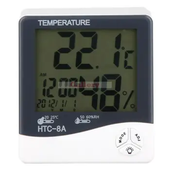 Htc-8a-Digitálne Svetelné Elektronické Thermo Vlhkomer Teplomer Teplota Vlhkosť Tester s Lcd Podsvietenie & Hodiny
