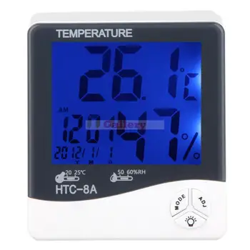 Htc-8a-Digitálne Svetelné Elektronické Thermo Vlhkomer Teplomer Teplota Vlhkosť Tester s Lcd Podsvietenie & Hodiny