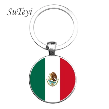 SUTEYI Osobnosti Čas Gem prívesok Mexiko/Nórska Vlajka Umenie Obrázok Krúžok Ručne vyrábané Šperky Crystal Keychain Pre Unisex