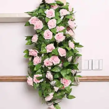 2.4 m Umelé Falošné Hodváb Ruže Kvet Ivy Viniča Závesné Kvetinové Girlandy Pre Svadobné Party Dekor Domáce Dekorácie