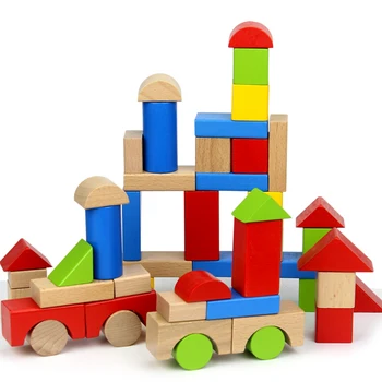 Dieťa Drevené kocky, Hračky 50pcs Viacfarebná Geometrické Montáž stavebnicových Bukového Dreva Vzdelávania Vzdelávacie Unisex Batoľatá