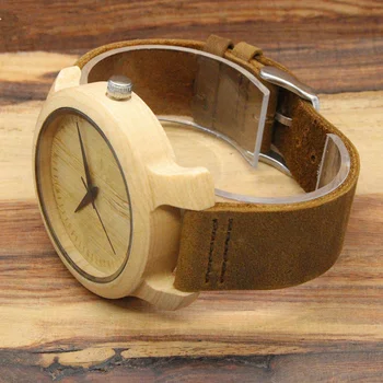 2018 Jednoduché hot predaj pánske Bambusové Drevené Quartz Hodinky s Originálnym Koženým Remienkom Muži Ženy Hodiny Unisex dreva hodinky Relogio