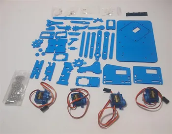 Funssor DIY meArm Mini Priemyselných Robotické Rameno Deluxe Kit laserom, rezanie laserom modrej farby akrylové dosky s 9 g micro Serva