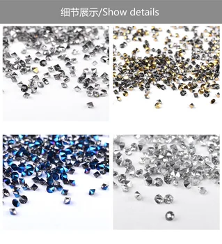 1 krabica cca 1000pcs micro kužeľ crystal ostré drahokamu nail art šperky poukázal späť na nechty, diamant, zlato/striebro/modrá farba AB
