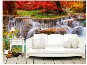 Vlastné akejkoľvek veľkosti 3D Estetické Jeseň Jeseň Červený Les Vodopád moderná obývacia izba tapety 3d izba tapety