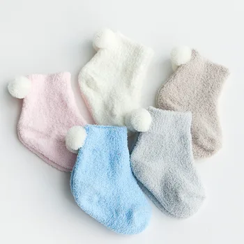 0-6/6-12/1-3roky Nové Zimné Zahustiť Bavlna Baby Ponožky Teplé Soild Coral Fleece Ponožky Deti, Dievča, Chlapec Roztomilý Loptu Ponožky Deti