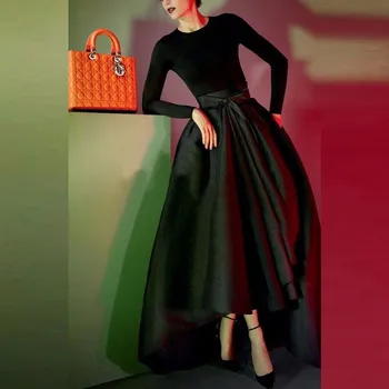 Jeseň Zima Asymetrické Čierne Sukne Zákazku Dĺžka Podlahy Dlho Maxi Sukne, Elegantné High-Low Sukne Ženy