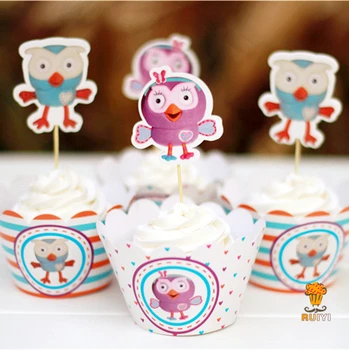 24pcs Anime Giggle a Hoot Sova cupcake obaly mulčovače, dekorácie deti narodeninovej party dodávky cupcake prípadoch líniové AW-0019