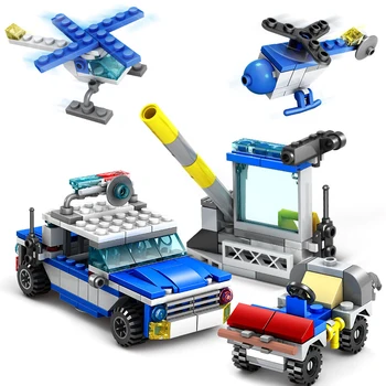 305pcs 16in1 Policajnej stanice Vrtuľník auto Stavebné Bloky Kompatibilné Legoed Mestskej Polície Konštrukcie Tehál, Hračky Pre deti,