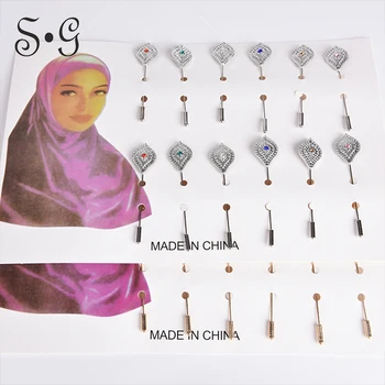 Veľkoobchod 12pcs/pack Pin kolo crystal Ženy Bezpečnosti Šatku Pin Nové Hidžáb Kolíky Drahokamu Moslimských Hidžáb Brošne ženy brošňa