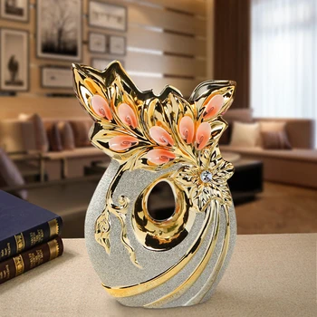 Jingdezhen keramické dekoratívne kvetinový kvetinové vázy bytového zariadenia Európskej zlaté ozdoby remesiel matné TV skrinka