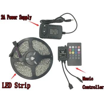 Vodeodolné RGB LED Pás 5M 300Leds SMD3528 Hudby Radič 12V 2A Napájací Adaptér Flexibilné Svetlo Led Pásky Domáce Dekorácie, Lampy