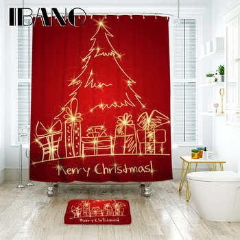 IBANO Vianočný Stromček Sprchový Záves Nepremokavé Polyesterové Tkaniny Kúpeľňa Opony Rohože Vianočné Dekorácie Pre Domov