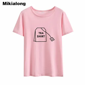 Mikialong Čaj Tričko Kawaii T-shirt Ženy 2018 Lete Krátky Rukáv Bavlna Tee Tričko Femme O-krku Voľné Tumblr Ženy Tričko Top