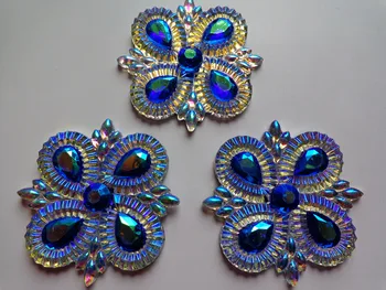 10pcs Nový módny štýl hlboké modré/clear AB farba šiť na kamienkami flatback kvet tvar 49*49 mm, 2 otvory crystal drahých kameňov