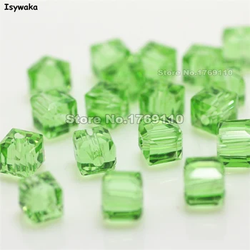 Isywaka 100ks Svetlo Zelenej Farby Námestie 6 mm Rakúsko Crystal Korálky Kúzlo Sklenené Korálky Voľné Dištančné Guľôčok pre DIY Šperky Robiť
