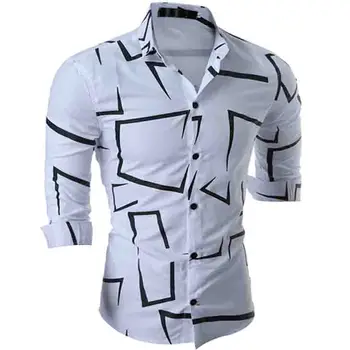 NOVÉ 2018 jar Dizajn a Módne oblečenie mužov tričko s dlhým rukávom Geometrické camisa sociálne tenké Večerné Šaty Slim Fit pánske košele