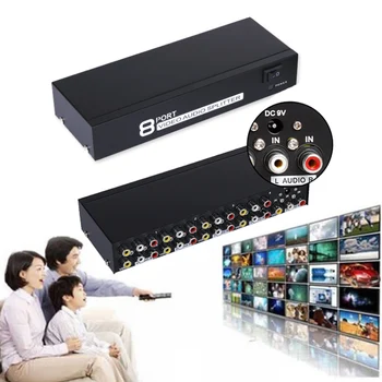 8 Portov RCA Video, Audio AV Prepnite Prepínač na Výber 8 V 1 Z TV Splitter Box Black GDeals