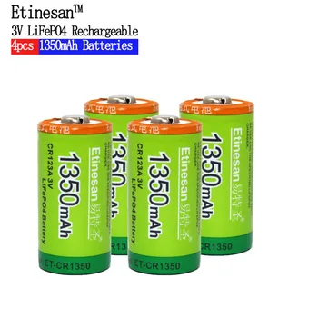 Etinesan 3V 1350mAh CR123A CR 123A LiFePo4 Li-ion Nabíjateľná Batéria s 10A Výbojový Prúd pre Baterky, Hračky