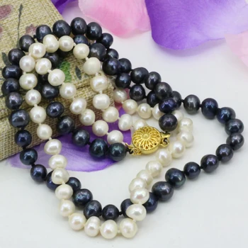 Svadobné šperky prírodné reálne biela usadenina 7-8mm pearl korálky 2 riadky náhrdelník módy ženy reťazca 17-18-palcové B3240