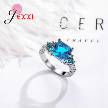 JEXXI Veľkoobchodné Ceny Fashion Square Crystal Prstene Pre Ženy S925 Sterling Silver Zapojenie Kapela Prst Prsteň, Šperky