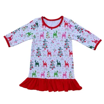 Prehrabať Šaty Dievčatá Vianočné Jeleň Pyžamo Červený A Biely Prúžok Monogram Šaty