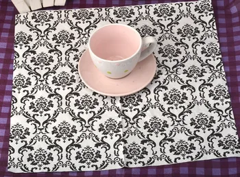 Potraviny-platová tabuľka papierové obrúsky tkaniva kvet čiernej na bielu vintage vytlačené decoupage hotel svadobné party, koktail slávnostné zariadených izbách